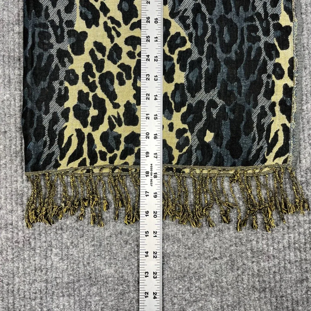 The Poshmina Scarf Womens Teal Tan Leopard Print Fringe Shawl Wrap Boho USA Made